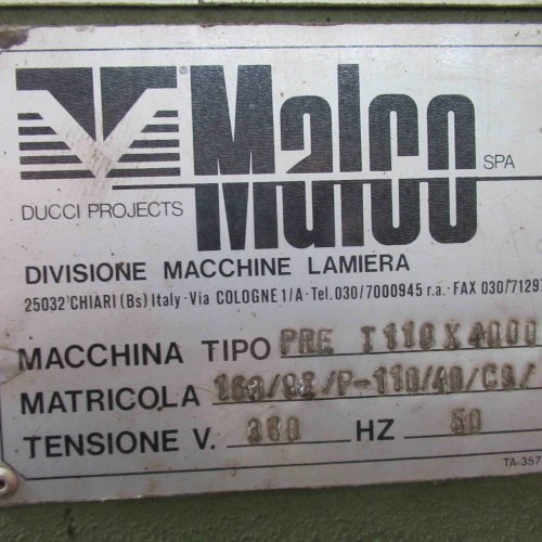 Press press brake MALCO PRE 110-40 CNC