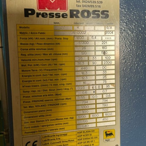 Pressa ROSS mod. T160 R6/A